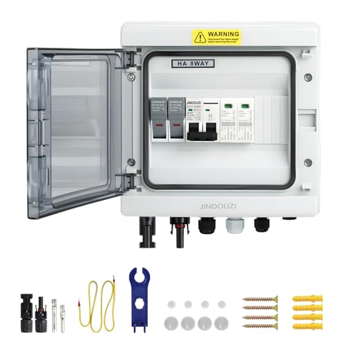 1 in 1 Out Solar Combiner Box PV Combiner Box with 20A PV Fuse DC 20A Circuit Breaker and Surge Protector IP65 Solar Disconnect Switch Box for Indoor Outdoor Solar Panel System (1 in 1 Out 20A 1000V)