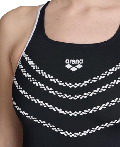 ARENA Maiô feminino de desempenho padrão Losange Swim Pro Back, Preto, branco, 64