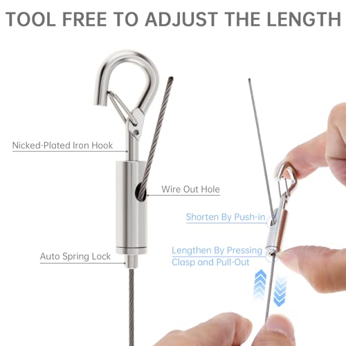 Image of 8 PCS Adjustable Picture Hanging Wire Mirror Frame Kit 1m x1.5mm Heavy Duty Stainless Steel Rope for Mirror Hanging Hardware,Light Lamp,Billboards,Basket Flowerpot Hold Up to 66lbs(30kg)
