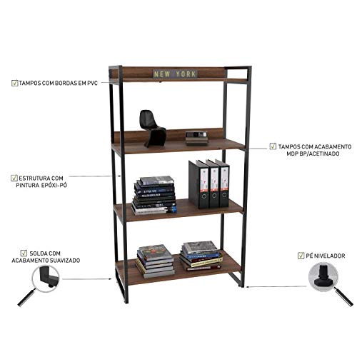 Estante Multiuso 146cmx80cm com 4 Prateleiras Kuadra Compace Nogal