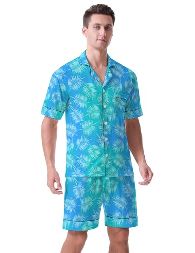 Print Pajama Sets for Men 2PCS Short Sleeve Loungewear Set Pajamas Button Down Sleepwear Soft Pjs4
