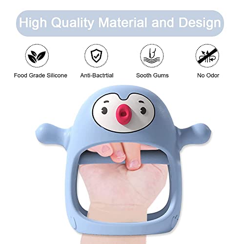 Image of Penguin Buddy Never Drop Silicone Baby Teething Toy for 0-6month Infants, Baby Chew Toys for Teething Pain Relief, Hand Teether for 3-6Months,Gum Massager for Babies (Light Blue)