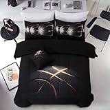 A Nice Night 6Pcs Bed in A Bag Twin Sports Comforter Set,3D Phnom Penh Black Basketball Printing for Kids Teen Boys,Twin