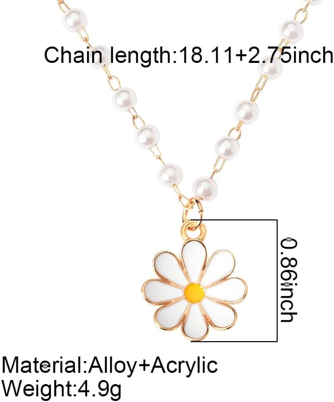 White Pearl Daisy Pendant Necklace for Women - Boho Sunflower Pearl Chain Necklace - Daisy Themed Birthday Gifts - Image 2