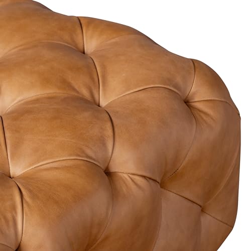 Image of Poly & BARK Turin Ottoman - 40 inch - Full-Grain Leather Upholstery - Couch Ottoman for Living Room - Vintage Italian Leather in Cognac Tan