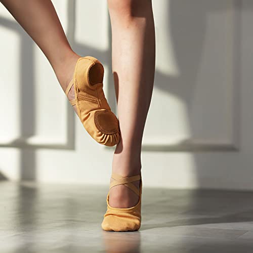 Urdogsl Girls Ballet Shoes Stretch Canvas Dance Slippers Split Sole No-Tie Dance Shoes For Toddler/Little Kid/Big Kid(Camel Color,11.5) #TOP5