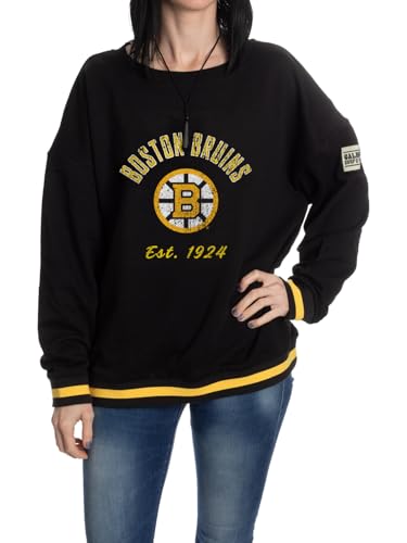 Calhoun NHL Womens French Terry Crewneck Sweatshirt Officially Licensed Team Pullover Sweat (Boston Bruins Medium)