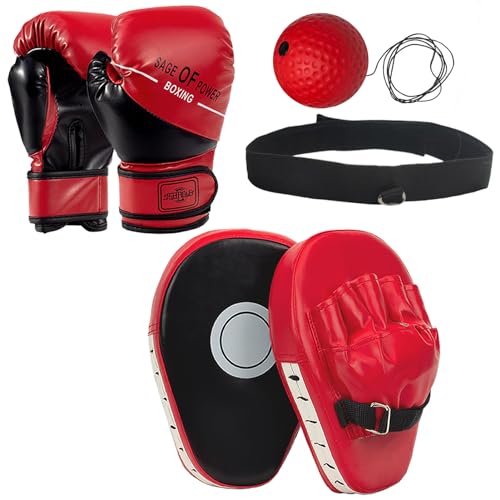 EUMAYES 3-in-1 Kids Boxing Gloves and Punching Mitts Set, Boxing Pads with Boxing Reflex Ball, Kids...