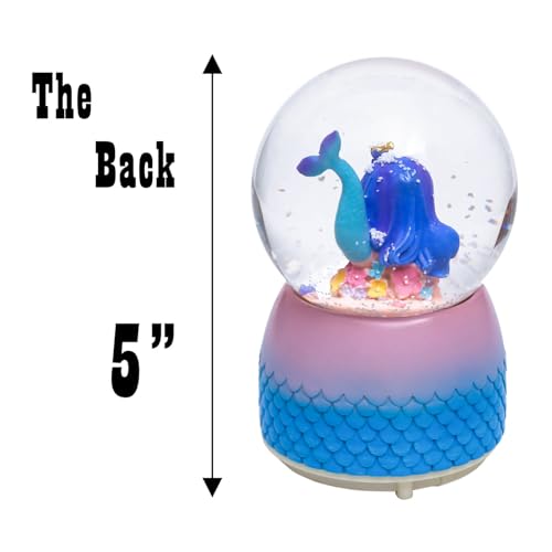 Dalekana Snow Globe with Light for Christmas & Birthday Gift, 80mm Crystal Musical Glitter Glass Water Ball Decoration, Happy Mermaid Snowglobe, 3.5