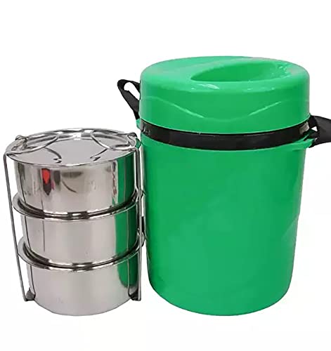 Image of ATEVON Collection - Stainless Steel Insulated 3-Tier Lunch Box - Durable, Leakproof, Keeps Food Warm - Ideal for Work, School, Picnics