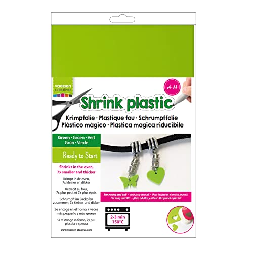Vaessen Creative Shrink Plastic, Green, 4 Sheets, 21 x 30 cm, Fun Arts and Crafts Projects for All Ages AR3-102