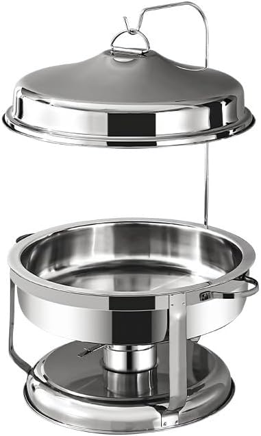Round Stainless Steel Chafing DishFull Size Chafer Buffet Servers and Food Warmers with Food PanFuel HoldersLid for Party CateringSilver,Silver