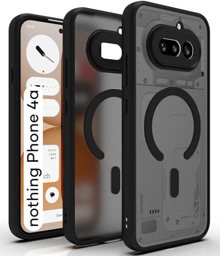 Image of RIGGEAR Shockproof Sleek Hybrid Armor Magnetic Back Cover Case Compatible with MagSafe Accessories for Nothing Phone 4a 5G (Smoke Black Matte PC + Black TPU Bumper)