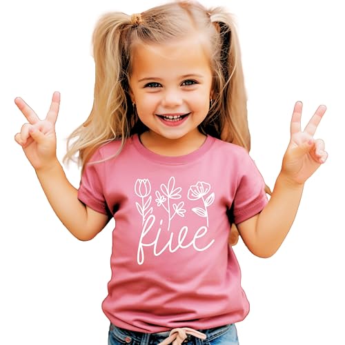 Five Floral 5th Birthday Shirt for Toddler Girls Fifth Birthday Outfit2