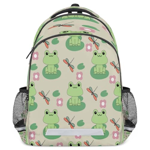 Frog Dragonfly Flower Backpack with Chest Strap Reflective Lightweight Travel Hiking Backpack for Men Women Waterproof Daypack Back Pack for Commute Camping2