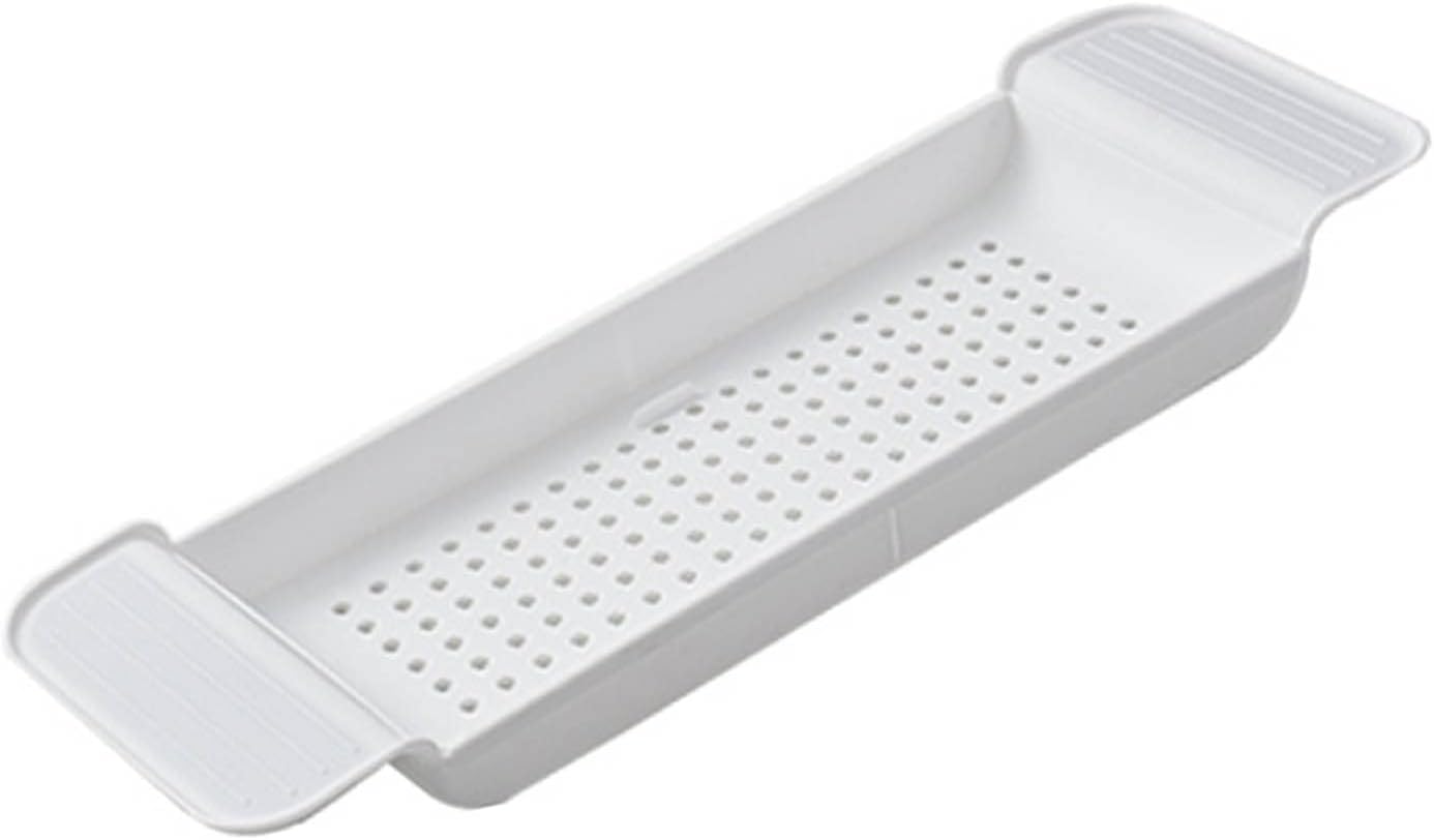 FTVOGUE Bathtub Tray Stable Placement Expandable Plastic Material Draining Design Bath Tub Table for Bathroom Scalability (White)