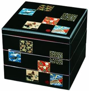 三段重箱 黒内朱 市松友禅 お重 紀州漆器 重箱 3段 運動会 おせち料理 おせち お正月 年末年始 黒【YG5】