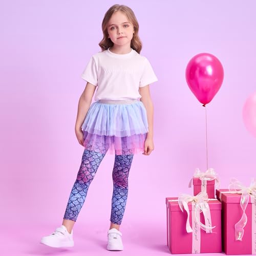 DXTON Kid Girls Leggings with Skirt Toddler Girl Printed Tutu Skirt Pant Birthday Party 3-12 Years2