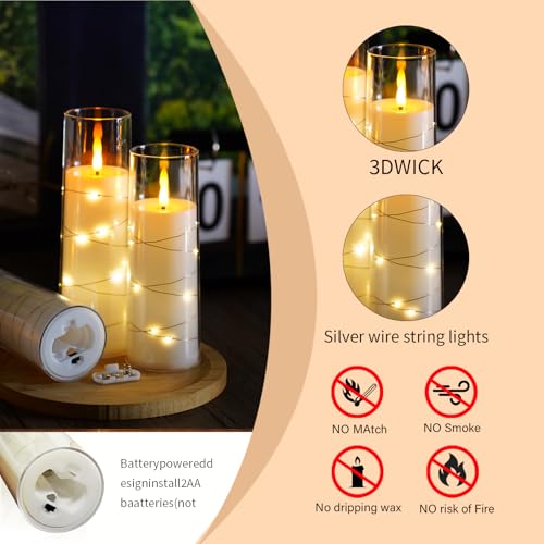 Image of Flameless Candles,with Embedded Star String, Battery Operated Candles Flickering LED Pillar Candles with Remote Control and Timer, Home Decoration Add a Warm and Romantic Atmosphere,Set of 7 (White)