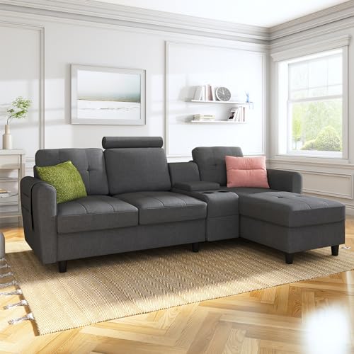 HONBAY Convertible Sectional Couch L Shaped Sofa with Cup Holders,