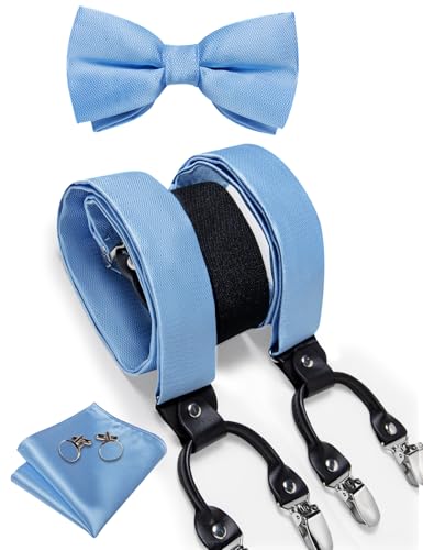 Image of DiBanGu Paisley Bow Tie and Supenders for Men Tuxedo Heavy Duty 6 Clips Suspender Adjustable Y-Shape Mens Trouser Braces