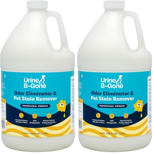Image of Urine B-Gone, Professional Enzyme Odor Eliminator & Pet Stain Remover, Human, Cat & Dog Urine Cleaner, Effective on Laundry, Carpets & More, Original Scent, 1 Gallon (Pack of 2)