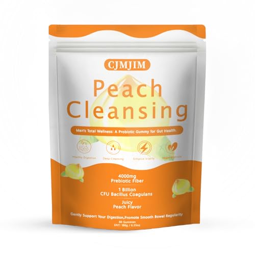 PKQLQ Peachy Clean Fiber Gummies with Prebiotic for Men Peach Flavored Digestive Support & Detox Gummy Supplement 60 Vegan Gummy Bears for Regularity & Gut Health (1)