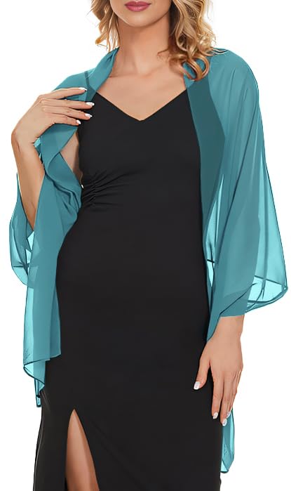 CHICGALWomen's Soft Chiffon Formal Shawl Wraps for Evening Dress Wedding Shru Cape Cover Up (Cyan)