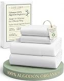 LANE LINEN Sábanas King Size 100% Algodón Orgánico 4 Pzas - Blanco Puro