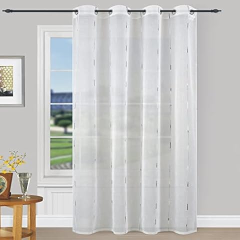 MERCURY TEXTIL - Modern Sheer Embroidered Curtains 150x260 cm Linen Effect for Bedroom, Dining Room, Kitchen 2 Pieces with Silver Eyelets Cover