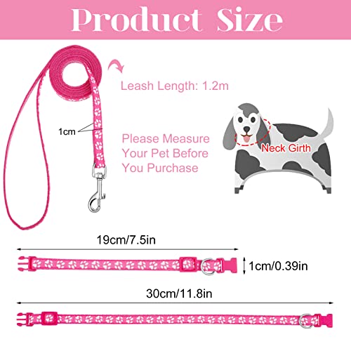 BOUMUSOE-2-Packs-Dog-Collar-and-Leash-Set-Puppy-Collar-and-Lead-Set-Quick-Release-Buckle-Adjustable-Paw-Print-Puppy-Collar-Soft-Nylon-Pet-Collar-for-Puppy-Small-Dogs