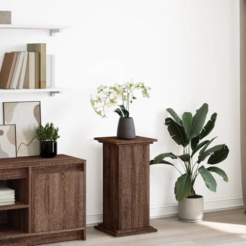 HaoChrymec Meuble de Rangement pour Plantes, Caisson en Bois avec 3 Niveaux, Porte Plante Interieur avec Porte Réglable, Design Colonne pour Salon, Balcon, Bureau, Couleur Chêne Brun, 31 x 30 x 60 cm