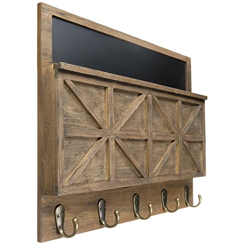 Excello Global Products Barndoor Mail Holder with Chalkboard, Key Hooks,