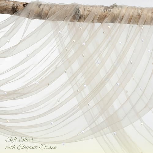 Image of Wedding Arch Draping Fabric with Pearl 28.7 inch x 20 ft Ivory White Sheer Gauze Fabric Backdrop Drapery for Wedding Arbor Ceremony Bridal Shower Birthday Party Reception Decor (Ivory White)