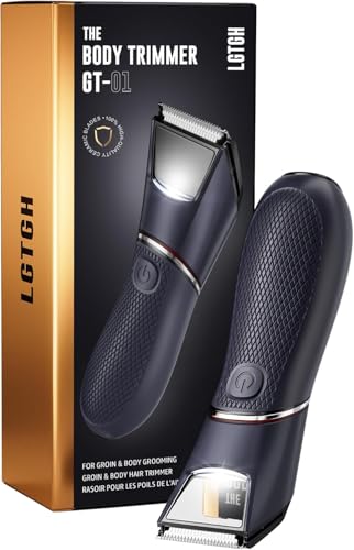 LGTGH Body Trimmer for Men: Pubic Hair Trimmer with Mirror & LED Light - IPX7 Waterproof Wet or Dry