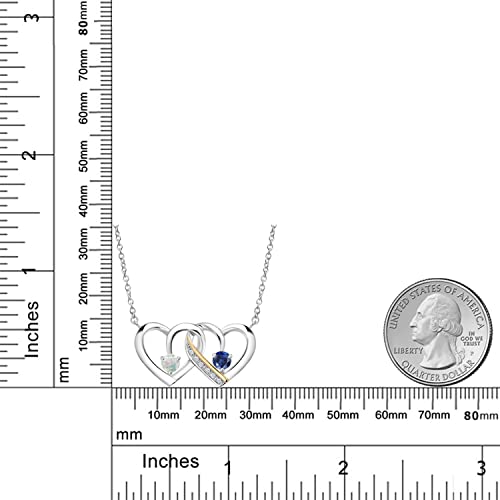 Gem Stone King 925 Silver and 10K Yellow Gold White Simulated Opal Blue Created Sapphire and Lab Grown Diamond Interlocking Heart Pendant Necklace For Women (0.53 Cttw, with 18 Inch Chain)4