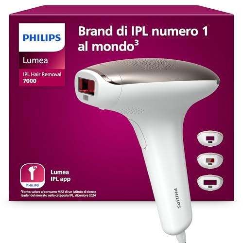 Philips Lumea 7000 Series,dispositivo di epilazione IPL, alternativa ai dispositivi di epilazione laser, 3 accessori per viso, corpo e zona bikini, modello SC1999/00