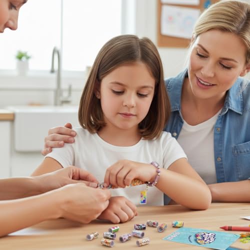 Image of PATPAT 120 Pcs DIY Sticky Rolls Bracelet Kit, Fun Sticker Roll Bracelet for Girls Stylish with 120 Mini Stickers, Assorted Beads & Charms, Friendship Bracelet Making Set Birthday Gift for Kids