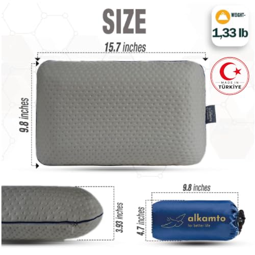 Image of alkamto Travel & Camping Comfortable Memory Foam Pillow - Easy to Carry Portable Bag - Temperature Regulating Pillow Case (Grey)