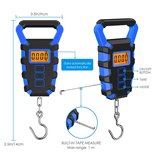 Amir Luggage Scale With Hook, 110Lb/50Kg Digital Fishing Scale, Portable Electric Hanging Scale Non-Slip Big Handle, 3 Modes-Lb/Oz/Kg, Backlit Lcd Display #TOP3