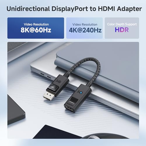 Cable Matters 8K DisplayPort 1.4 to HDMI 2.1 Adapter with 4K 240Hz / 8K 60Hz, Unidirectional DisplayPort to HDMI 2.1 Cable Adapter, Supports RTX5080, RX9070, Not Work with PS5/Xbox, No VRR Support by Cable Matters - Image 2