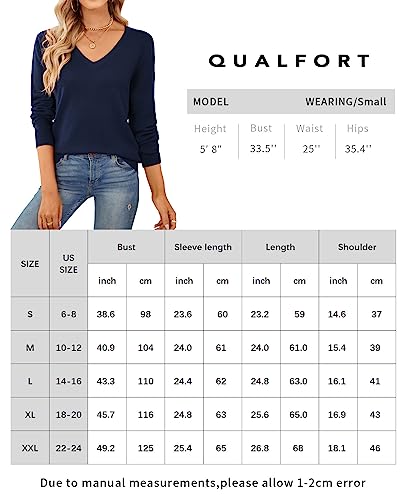 Qualfort Women's 100% Cotton Sweater V Neck Long Sleeve Knitted Sweaters Navy Medium #TOP6
