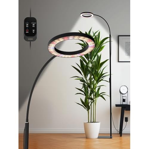 GLOWRIUM Grow Lights for Indoor Plants, Full Spectrum LED Grow Light, Stepless Dimming,3 Lighting Mode and Adjustable Height, Plant Light with 3/9/12/16H Timer (Black, 24W) Black 24W