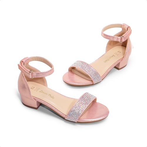 Image of DREAM PAIRS Girls Sandals Low Heel Dress Pump Ankle Strap Flower Wedding Party Shoes for Little Kid /Big Kid