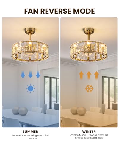 CROSSIO 20 Gold Chandelier Ceiling Fan with Lights and Remote - 6-Light Fandelier for Bedroom, Kitchen, and Dining Room