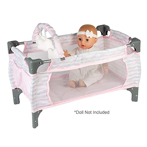 Adora Baby Doll Crib Pink Deluxe Pack N Play 7-Piece Set Fits Dolls Up To 20 Inches, Bed/Playpen, Changing Table, 3 Clouds And Storage Bag #TOP1