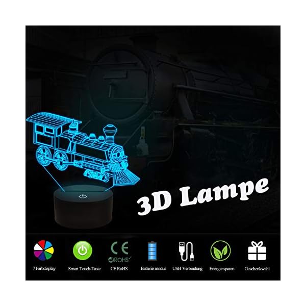 Zug Nachtlicht, 3D Illusion Lampe für Kinder, 16 Farben RGB mit Fernbedienung, Geburtstagsgeschenke für Kinder Jungen… – Bild 5