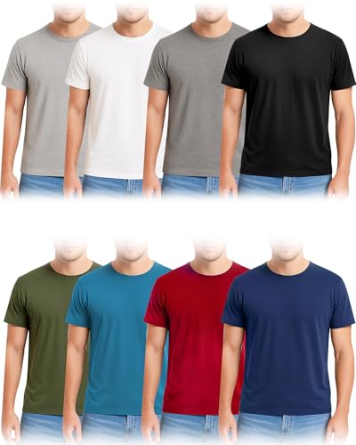 Taiyin 8 Pack Men's T Shirt Crew Neck Short Sleeve Bulk Slim Athletic Active Shirts Quick Dry Shirts for Men