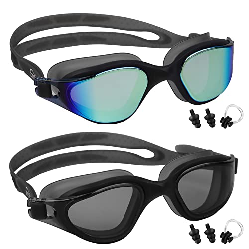 ZYXBBD Schwimmbrille Herren Antibeschlag - Damen Erwachsene Jugendliche Große Gläser Wasserdicht UV-Schutz Schwimmbrille Set, Weichen und Verstellbar, Mit Ohrstöpsel und Nasenclip Cover