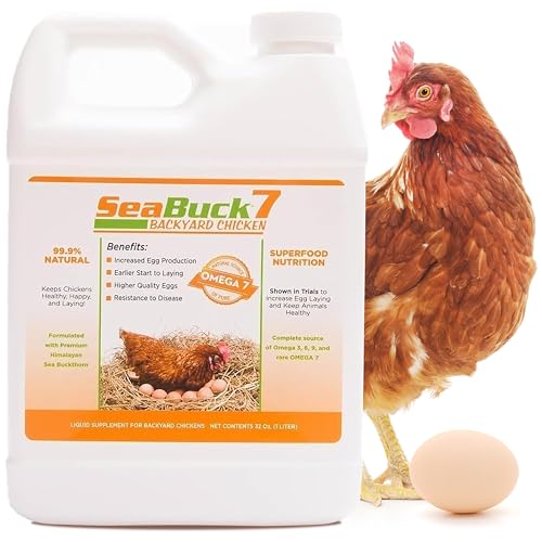 SeaBuck 7 Chicken & Bird Supplement with Sea Buckthorn to Improve Egg Quality (1-Month Supply for 20 Chickens) – Earlier Laying, Egg Production Booster & Higher Quality Eggs
